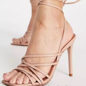 ASOS Design National strappy high‎ heeled sandals in beige Women’s SZ 10